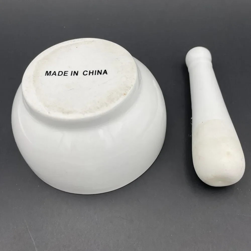 Vintage Porcelain/Ceramic Mortar and Pestle - White - Small 3.5